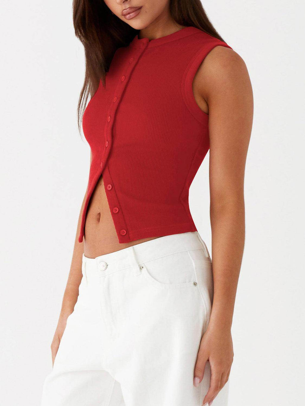 Lovelet Button Up Round Neck Tank for Stylish Comfort by Selvanelle