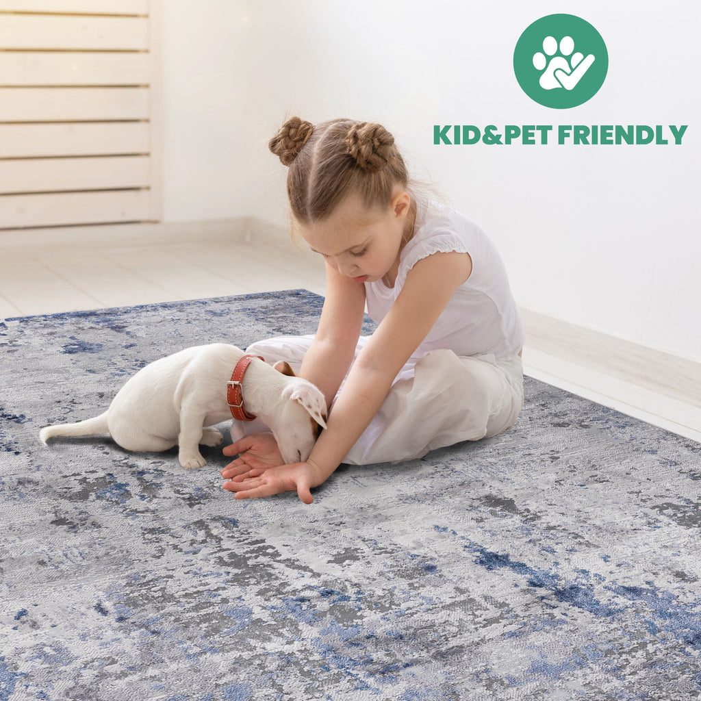 Marfi - 8' X 10' Abstract Area Rug - Silver / Blue by Unique Piece Furniture