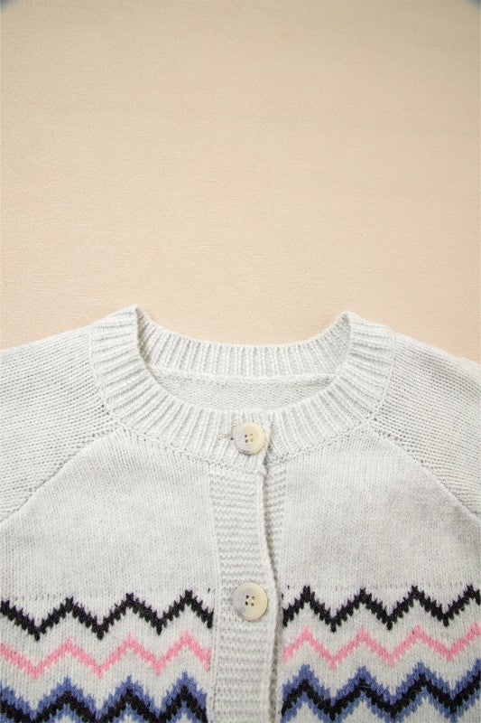 Stripe Geometric Button-Up Sweater Cardigan by The Diamond Empire LLC