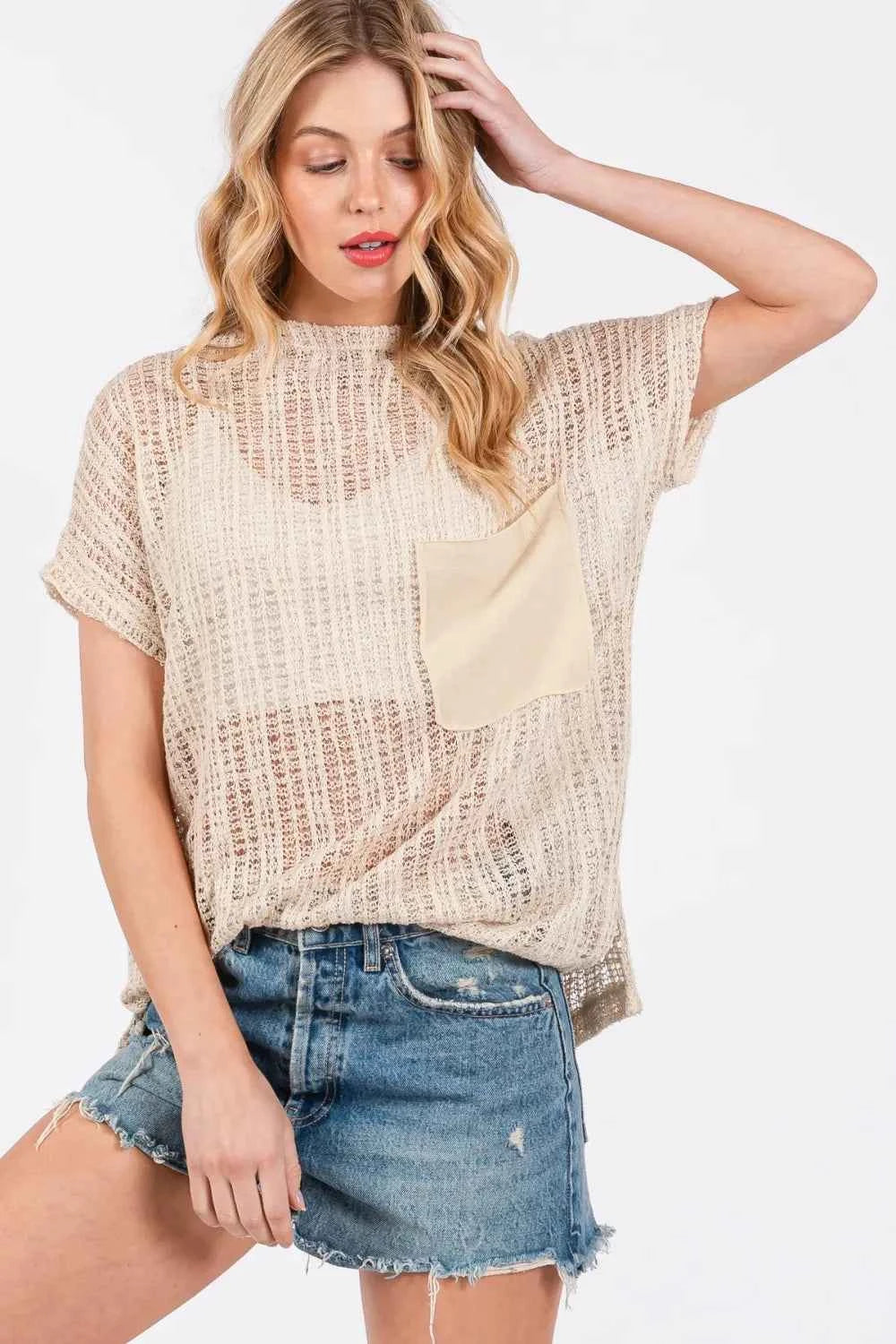 Ces Femme See Through Crochet Mock Neck Cover Up by Wild and Free Boutique