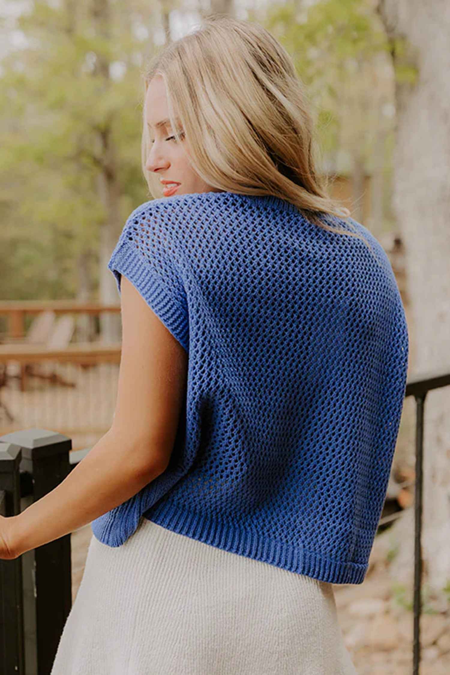 Sky Blue Flag Graphic Short Sleeve Sweater Top by Dear-Lover Dropshipping
