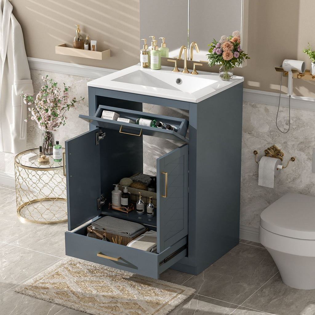 Modern Bathroom Vanity With Integrated Ceramic Sink, 2 Door Cabinet With Tip-Out Drawer by Unique Piece Furniture