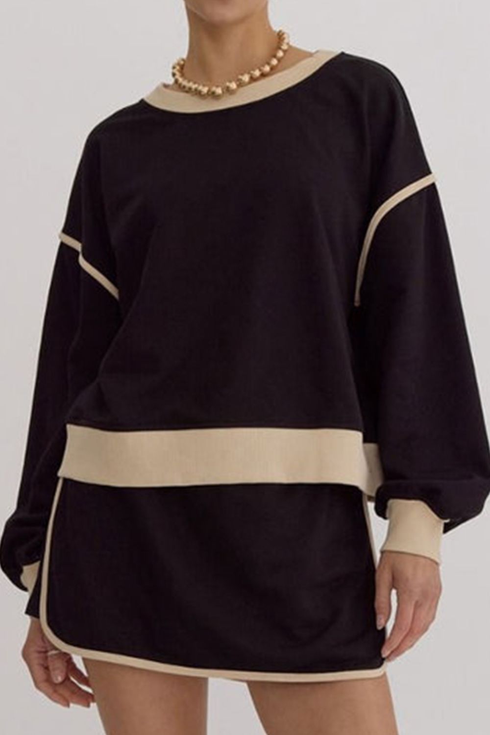 Contrast Trim Round Neck Top and Skort Set by Wild and Free Boutique
