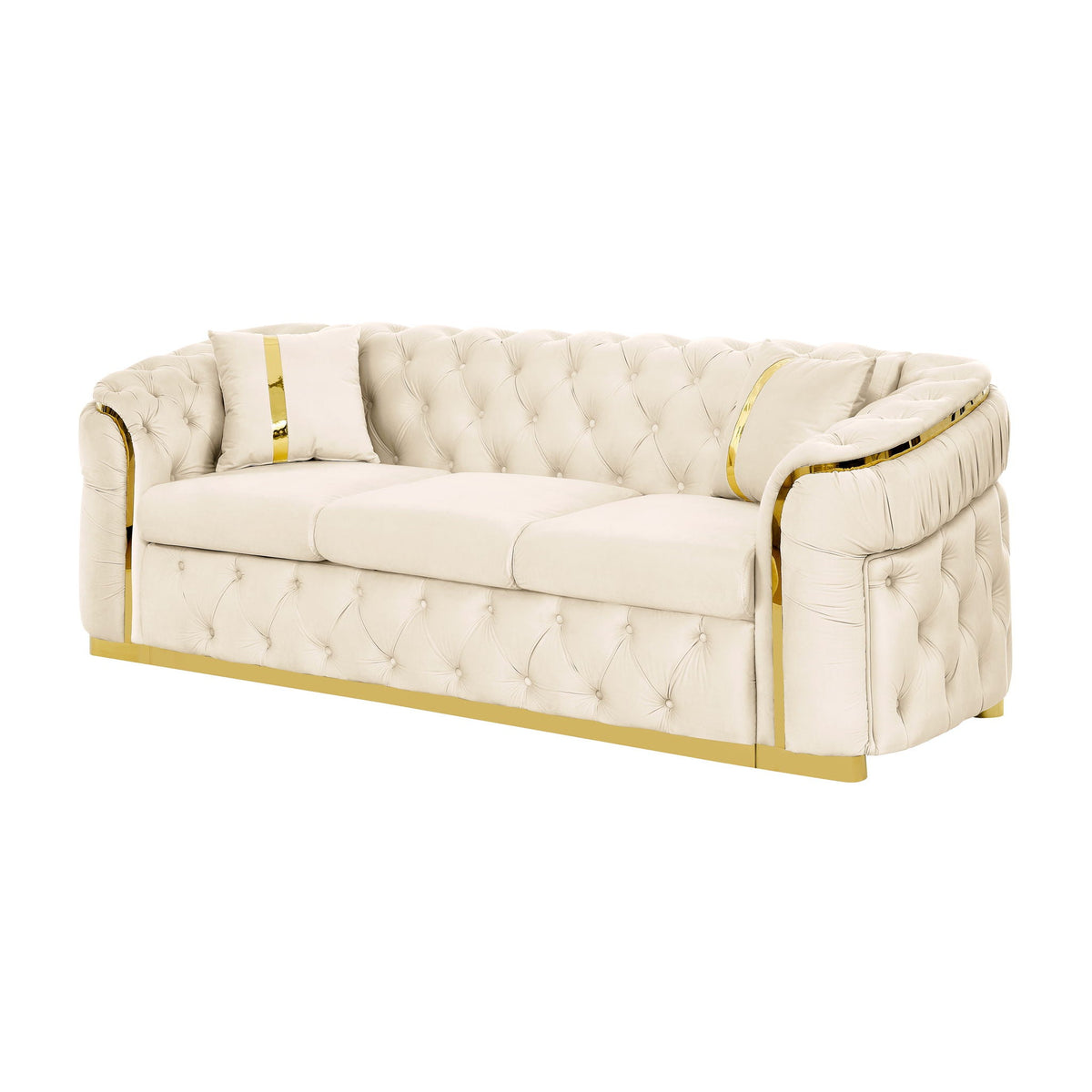 Button Tufted Couch With 2 Pillows, 3 Seater Luxury Chesterfield Sofa by Unique Piece Furniture