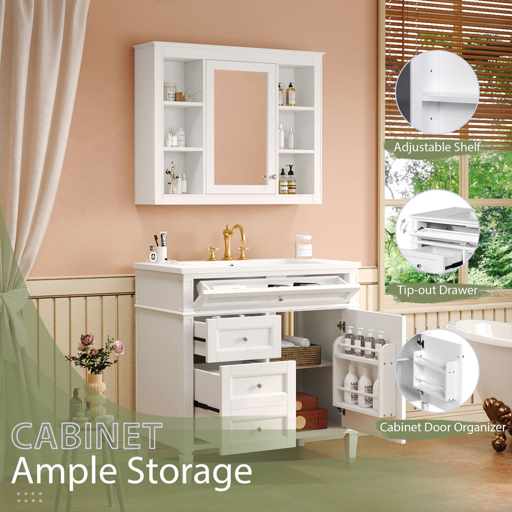 Bathroom Vanity With Mirror Cabinet, Single Sink With 2 Soft Closing Doors And 4 Drawers by Unique Piece Furniture