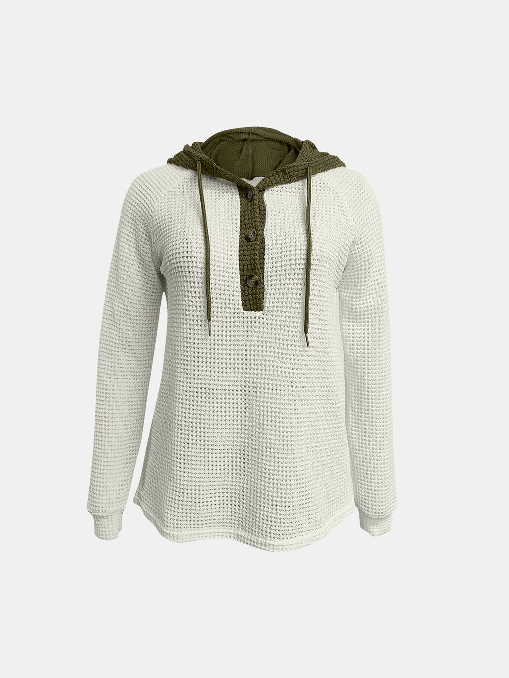 Full Size Waffle-Knit Contrast Long Sleeve Hoodie by Wild and Free Boutique