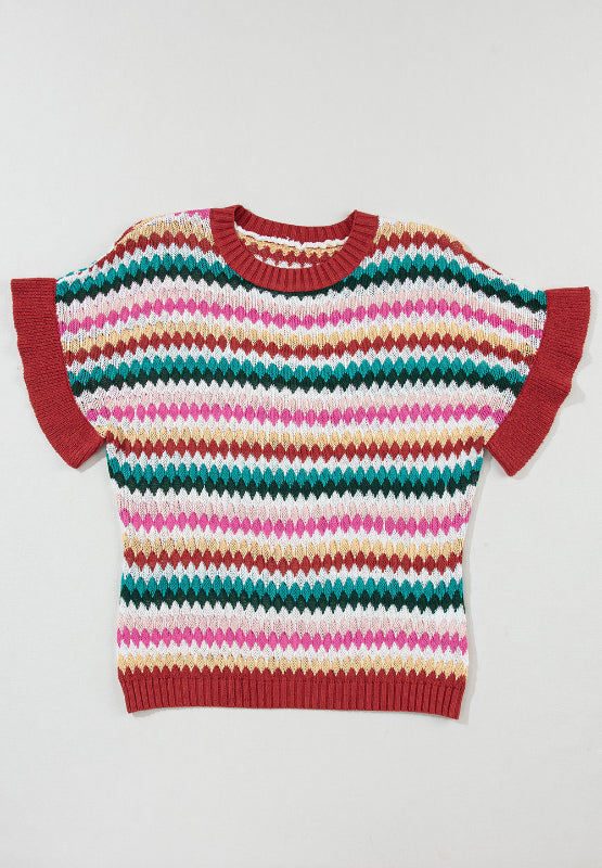 Contrast Round Neck Short Sleeve Sweater by Wild and Free Boutique