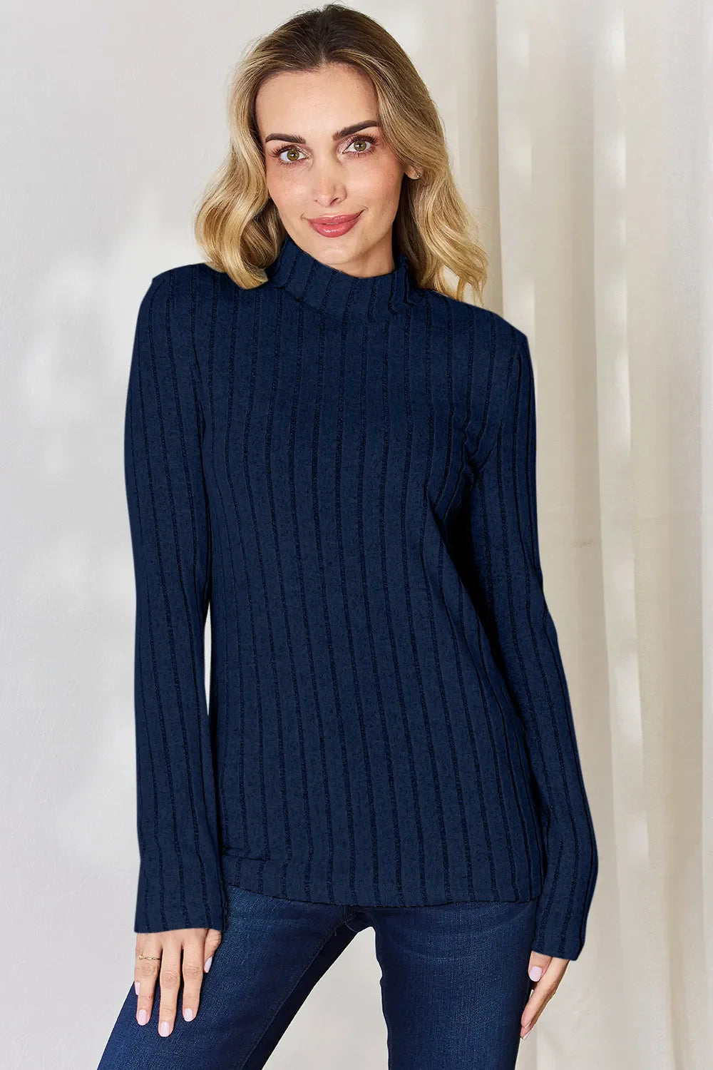 Basic Bae Full Size Ribbed Mock Neck Long Sleeve T-Shirt by Wild and Free Boutique
