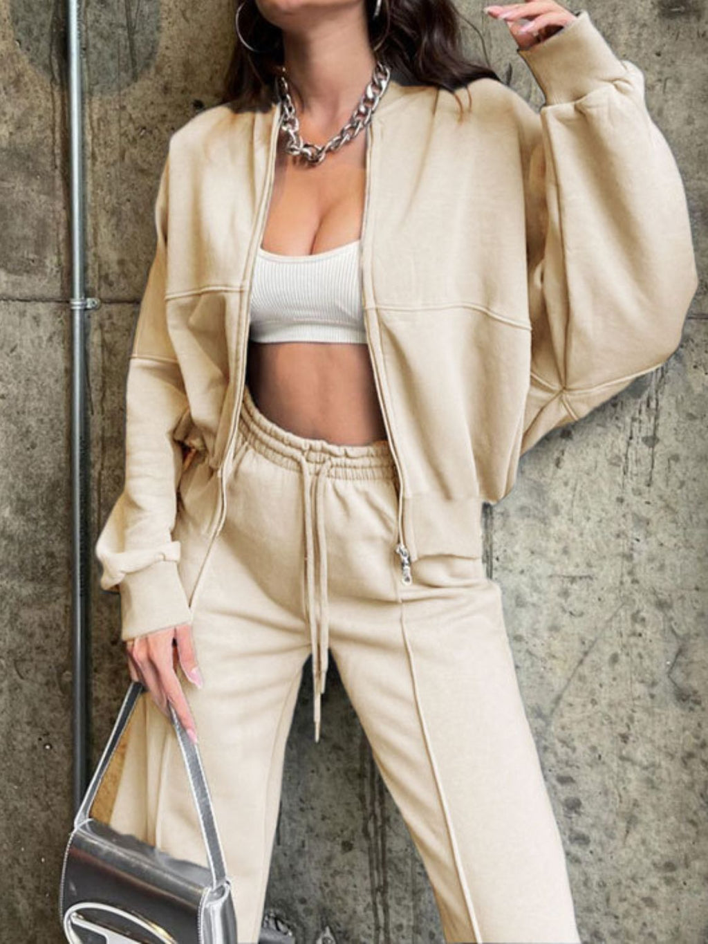 Baseball Collar Zip Up Top and Drawstring Paants Set by Wild and Free Boutique