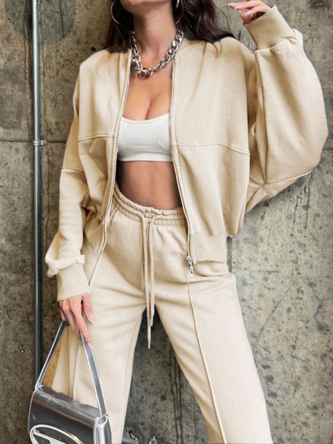 Baseball Collar Zip Up Top and Drawstring Paants Set by Wild and Free Boutique