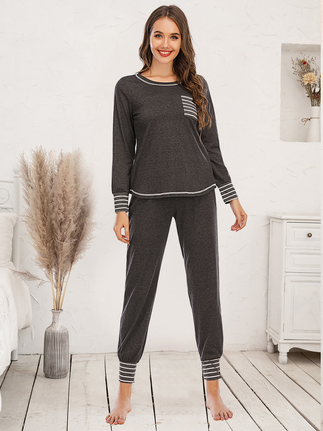 Round Neck Top and Pants Lounge Set by Wild and Free Boutique