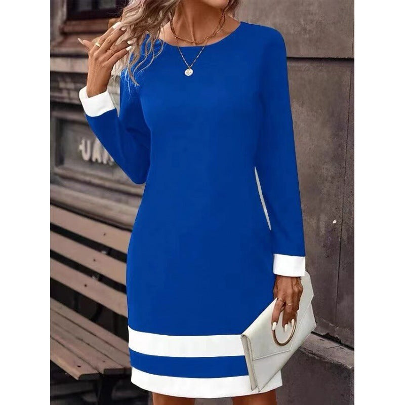 Fitted Color-Block Long-Sleeve Dress with Round Neckline by FitiqueFit