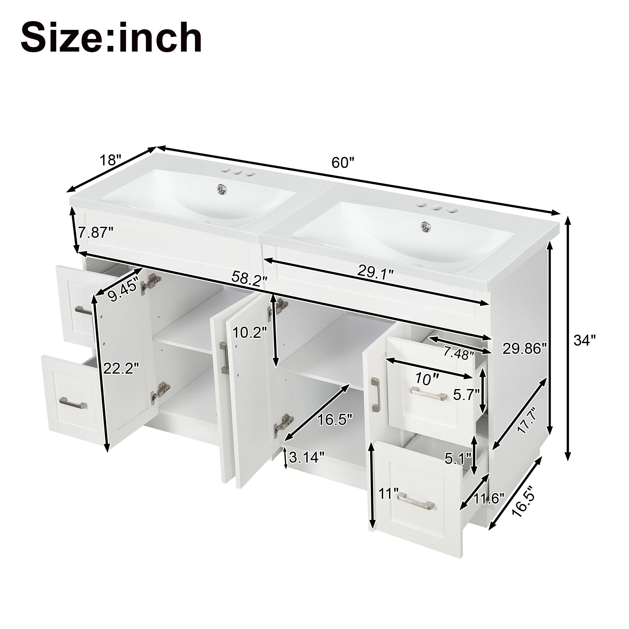Bathroom Vanity With 2 Doors, 2 Drawers, Adjustable Shelf, Hidden Slides & Soft Close Hinges by Unique Piece Furniture