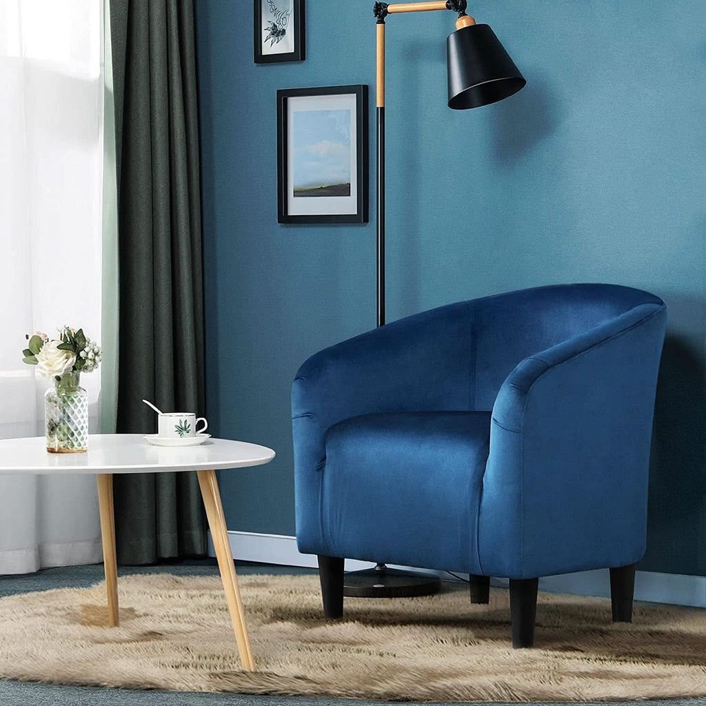 Pagoda Blue Velvet Club Chair With Curved Armrests by ShipItFurniture
