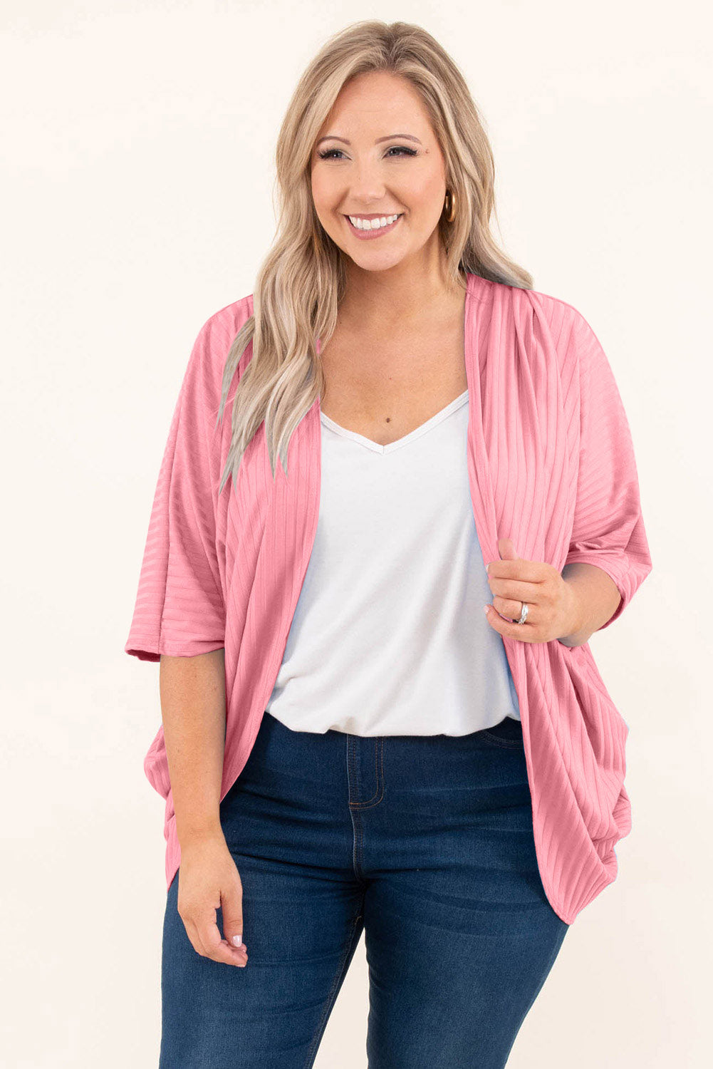 Pink Pink Pink Shimmer Ribbed Texture Plus Size Cardigan by Wild and Free Boutique