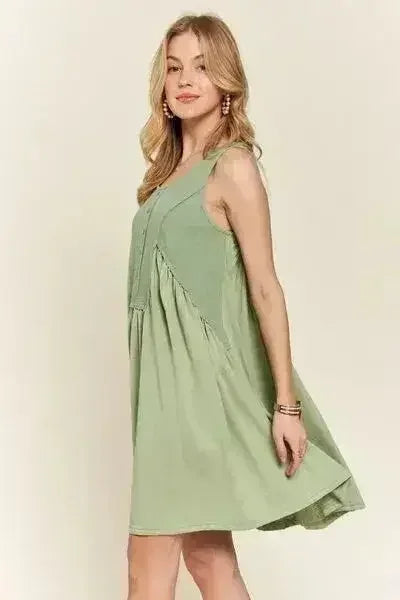 ADORA Decorative Button Sleeveless Babydoll Dress by Femstylo