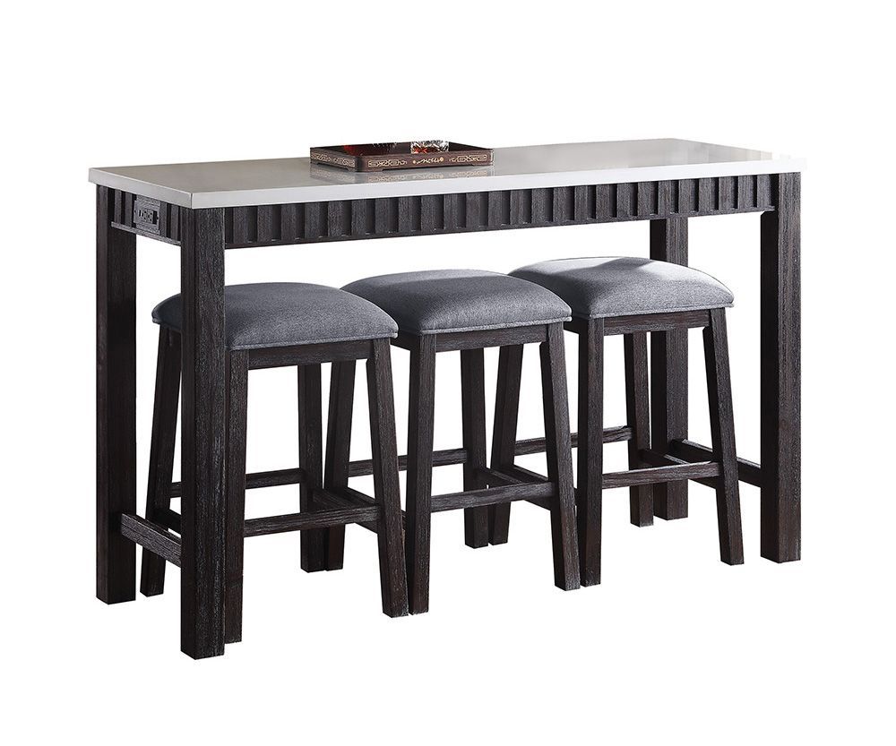 Necalli - Marble Top Weathered 4 Piece Pack Counter Height Table Set - Espresso by Unique Piece Furniture