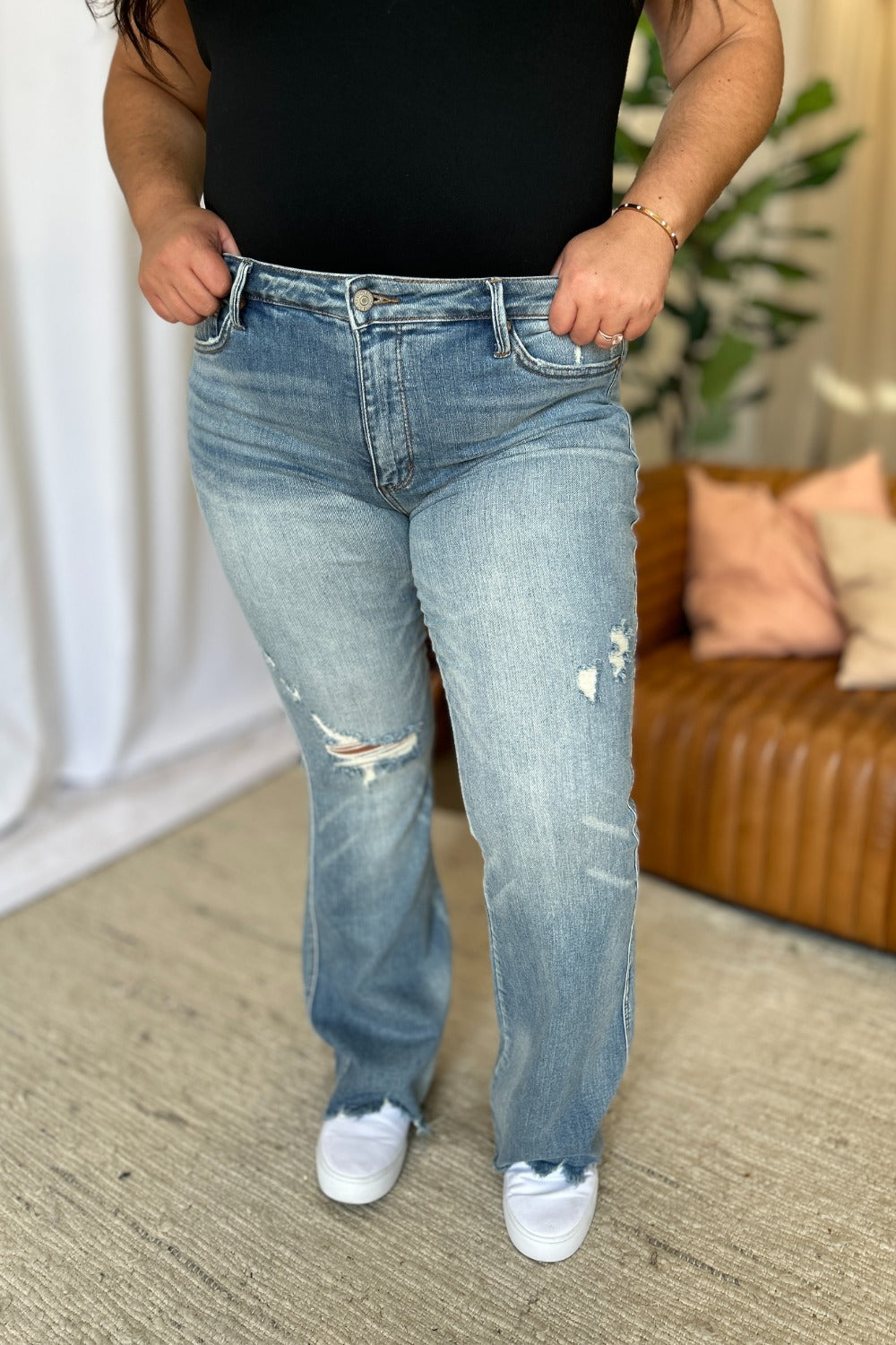 Judy Blue Full Size Medium Rise Tummy Control Destroy Flare by Wild and Free Boutique