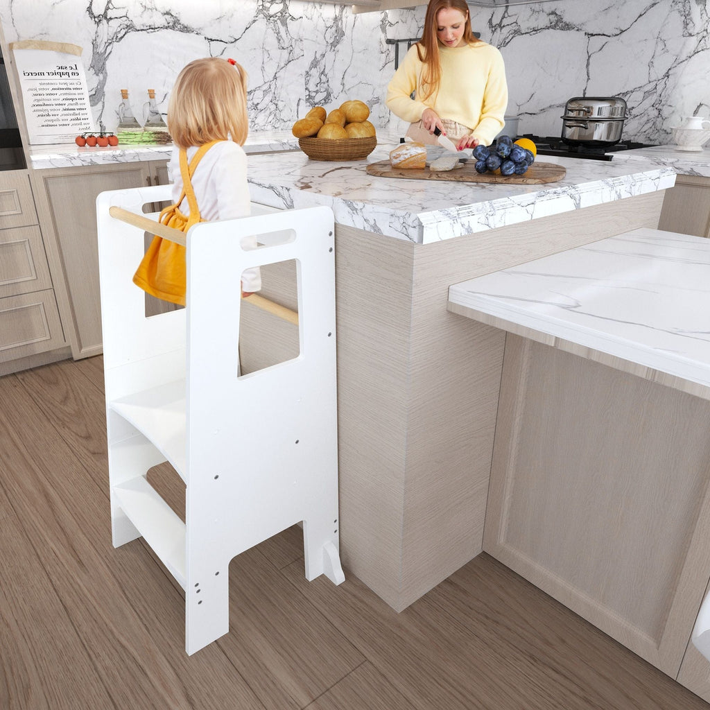 Standing Tower, Child Kitchen Step Stool Toddler, Montessori Stool Adjustable Height - White by Unique Piece Furniture