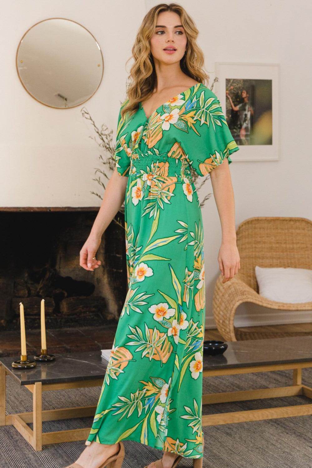 ODDI Full Size Floral Smocked Tied Back Maxi Dress Style by Selvanelle