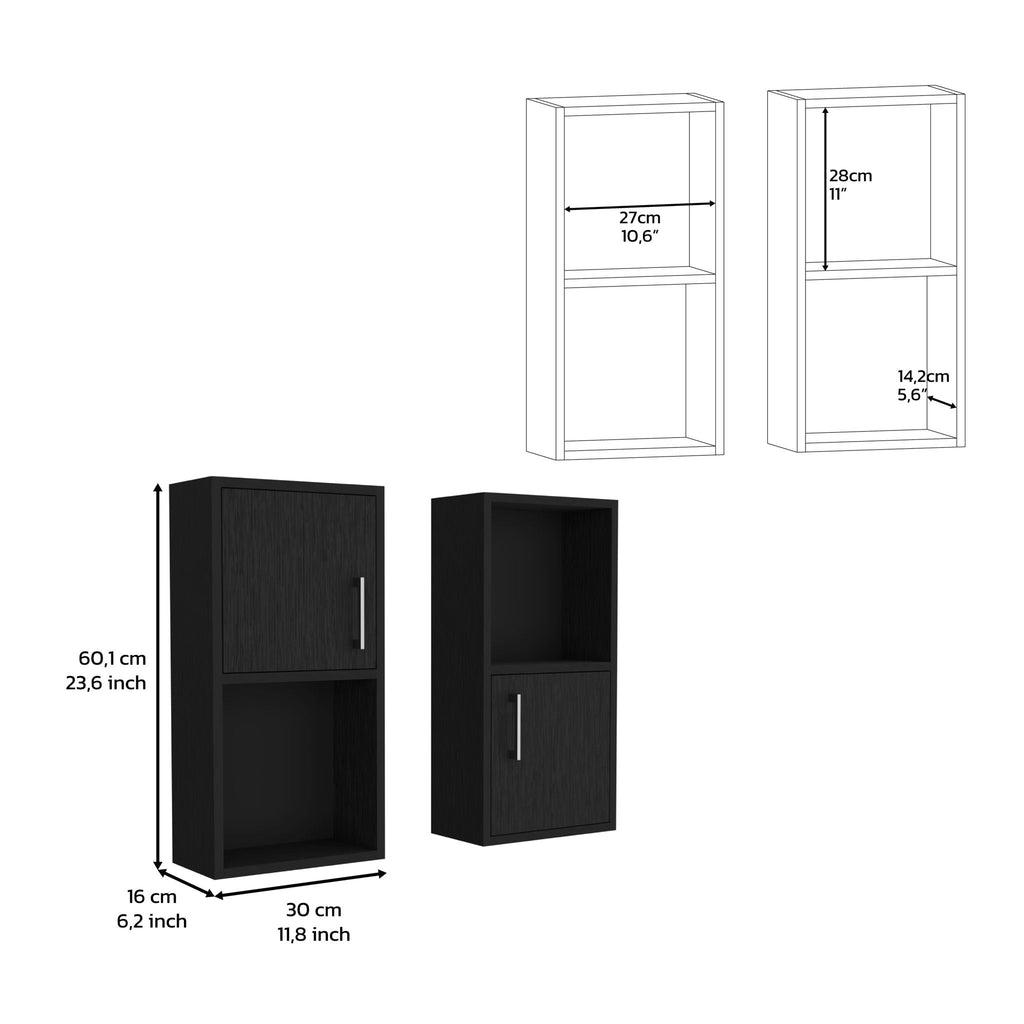 Wall Mounted Bathroom Medicine Cabinet Eak Two Doors, Two Shelves - Black by Unique Piece Furniture