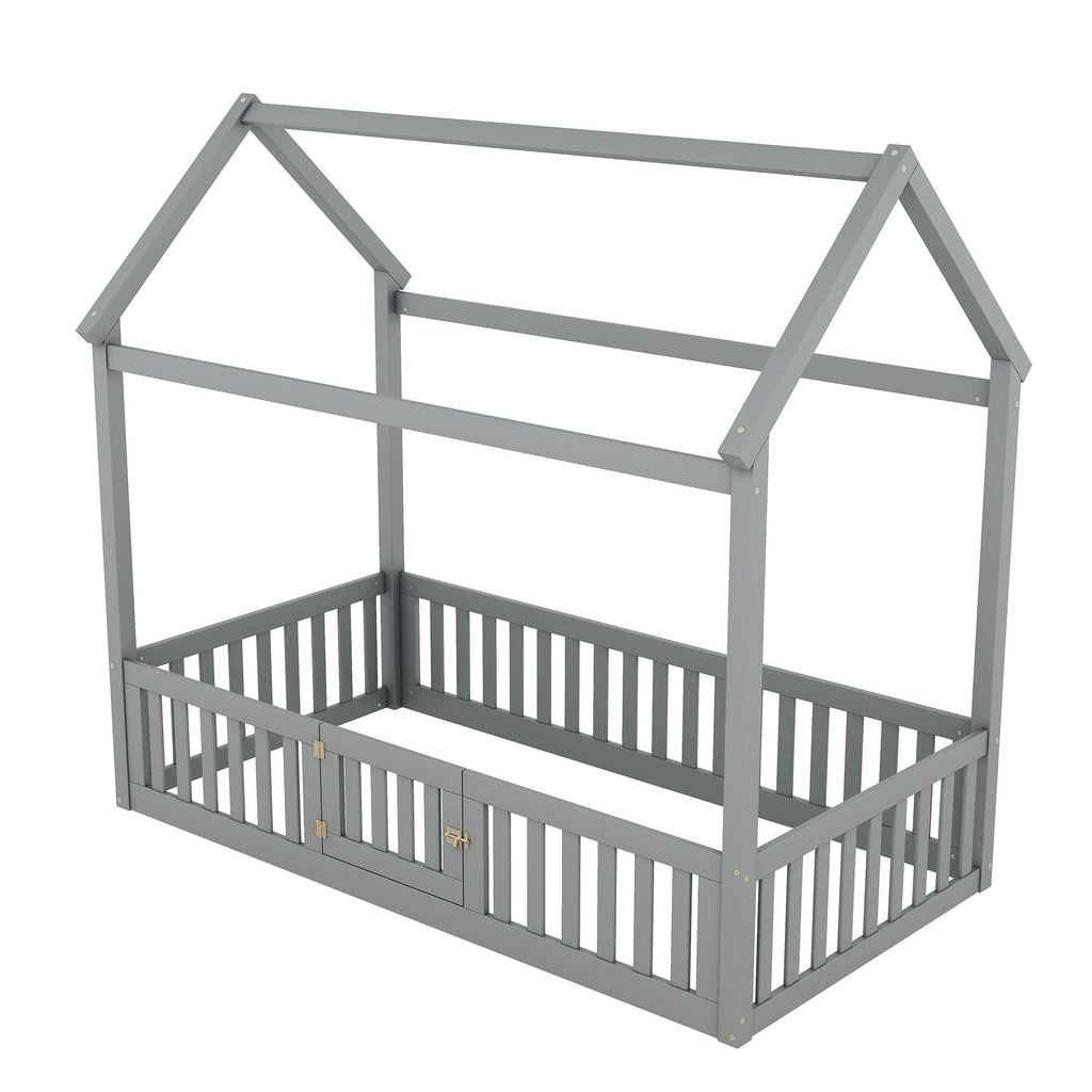 Wood House Bed With Fence And Door by Unique Piece Furniture