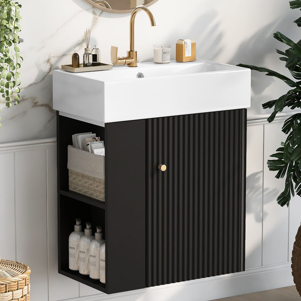 Modern Floating Bathroom Vanity With Ceramic Basin Perfect For Small Bathrooms by Unique Piece Furniture