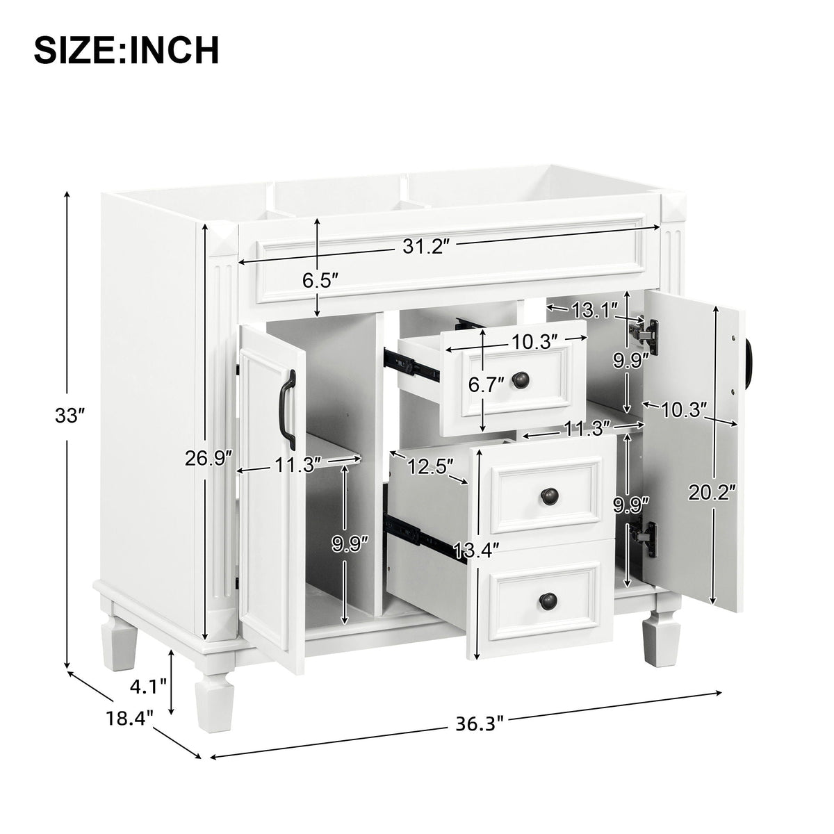 Bathroom Vanity Cabinet With 2 Soft Closing Doors And 2 Drawers by Unique Piece Furniture