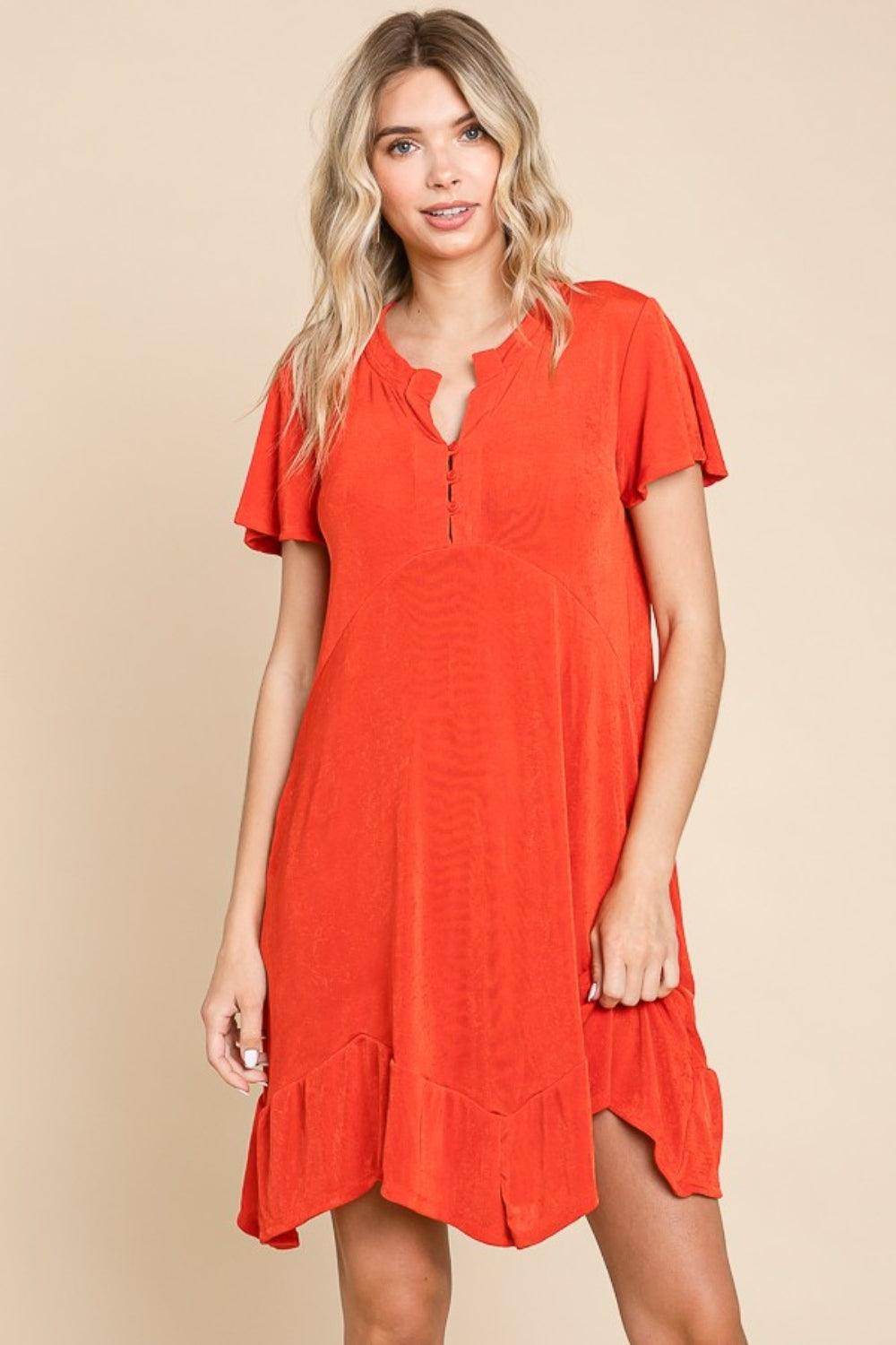 Culture Code Full Size Short Sleeve Ruffled Hem Dress by Selvanelle