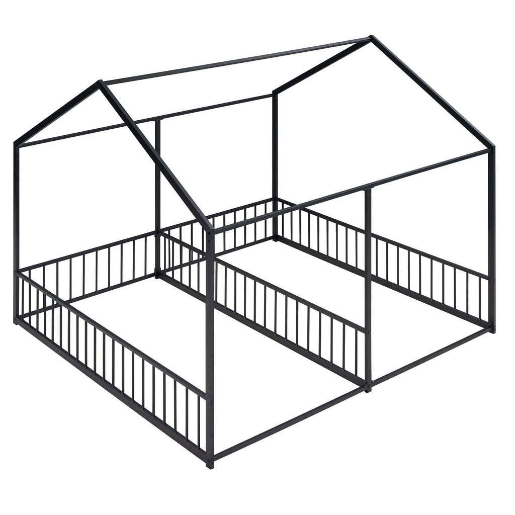 House Platform Beds, 2 Shared Beds, Metal Frame With Guardrails by Unique Piece Furniture
