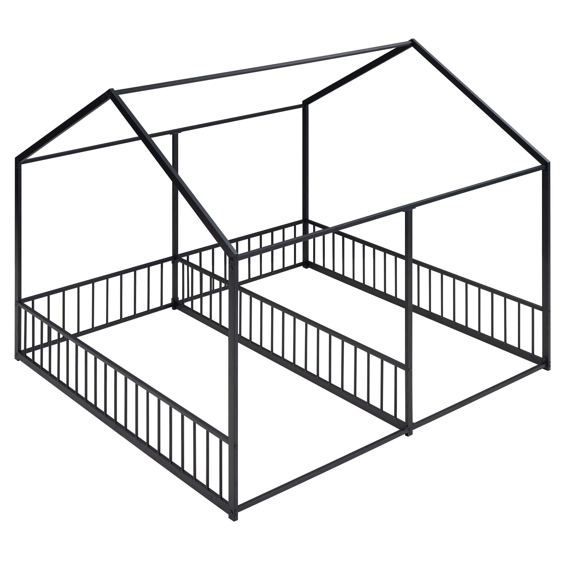 House Platform Beds, 2 Shared Beds, Metal Frame With Guardrails by Unique Piece Furniture