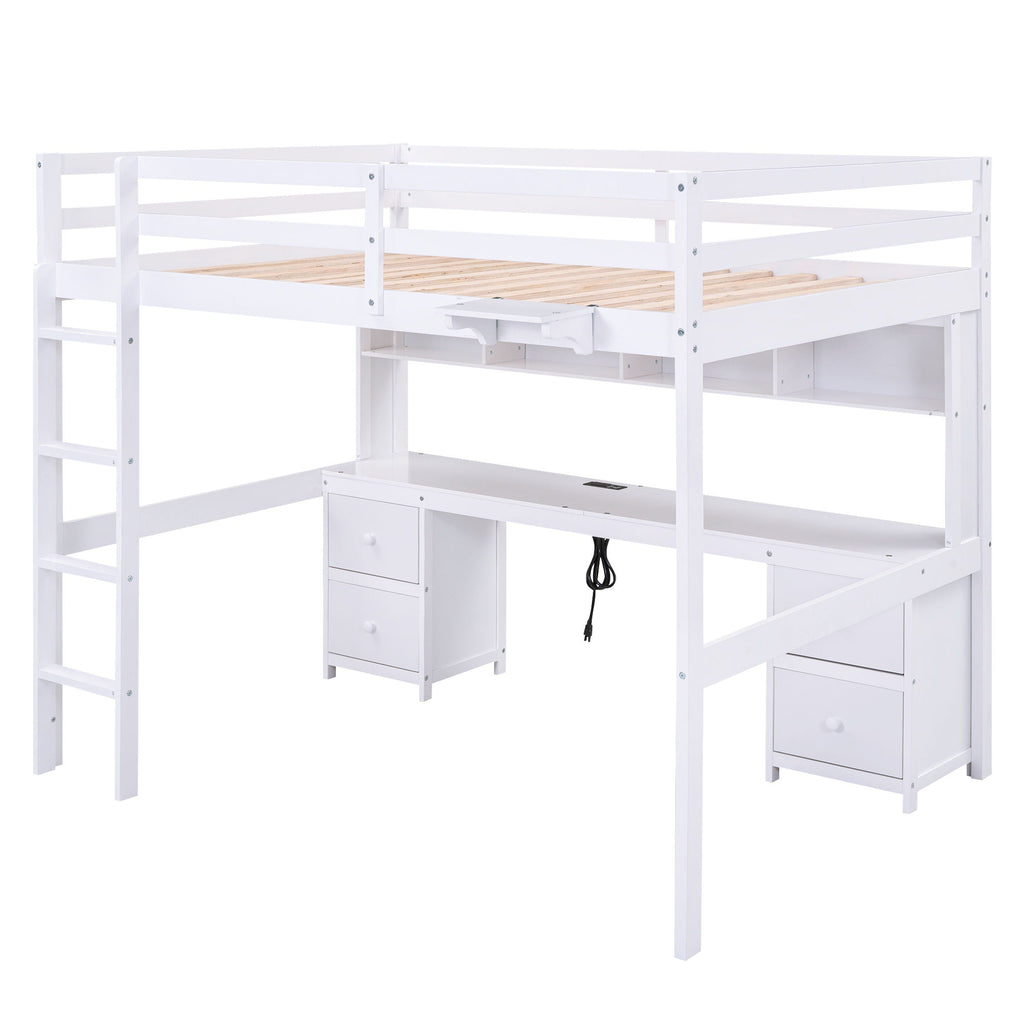 Loft Bed With Desk, Cabinets, Drawers, Charging Station And Bedside Tray by Unique Piece Furniture