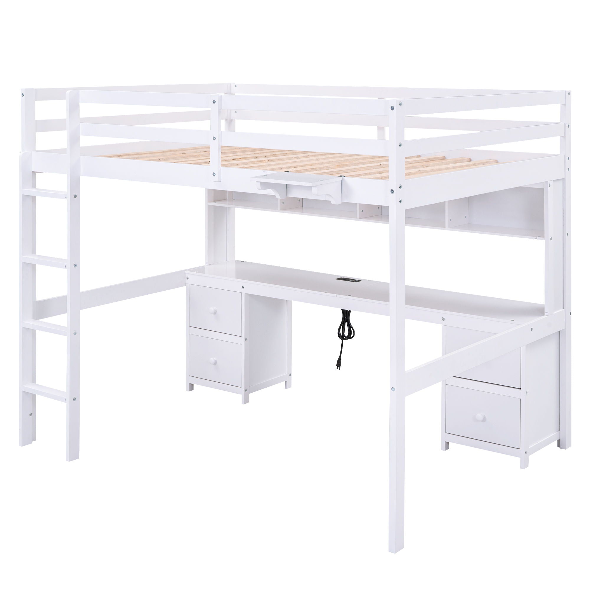 Loft Bed With Desk, Cabinets, Drawers, Charging Station And Bedside Tray by Unique Piece Furniture