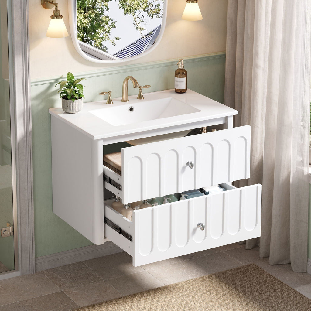 Floating Bathroom Vanity With Oval Knobs & Round Edge, Soft Close Drawer Slides by Unique Piece Furniture