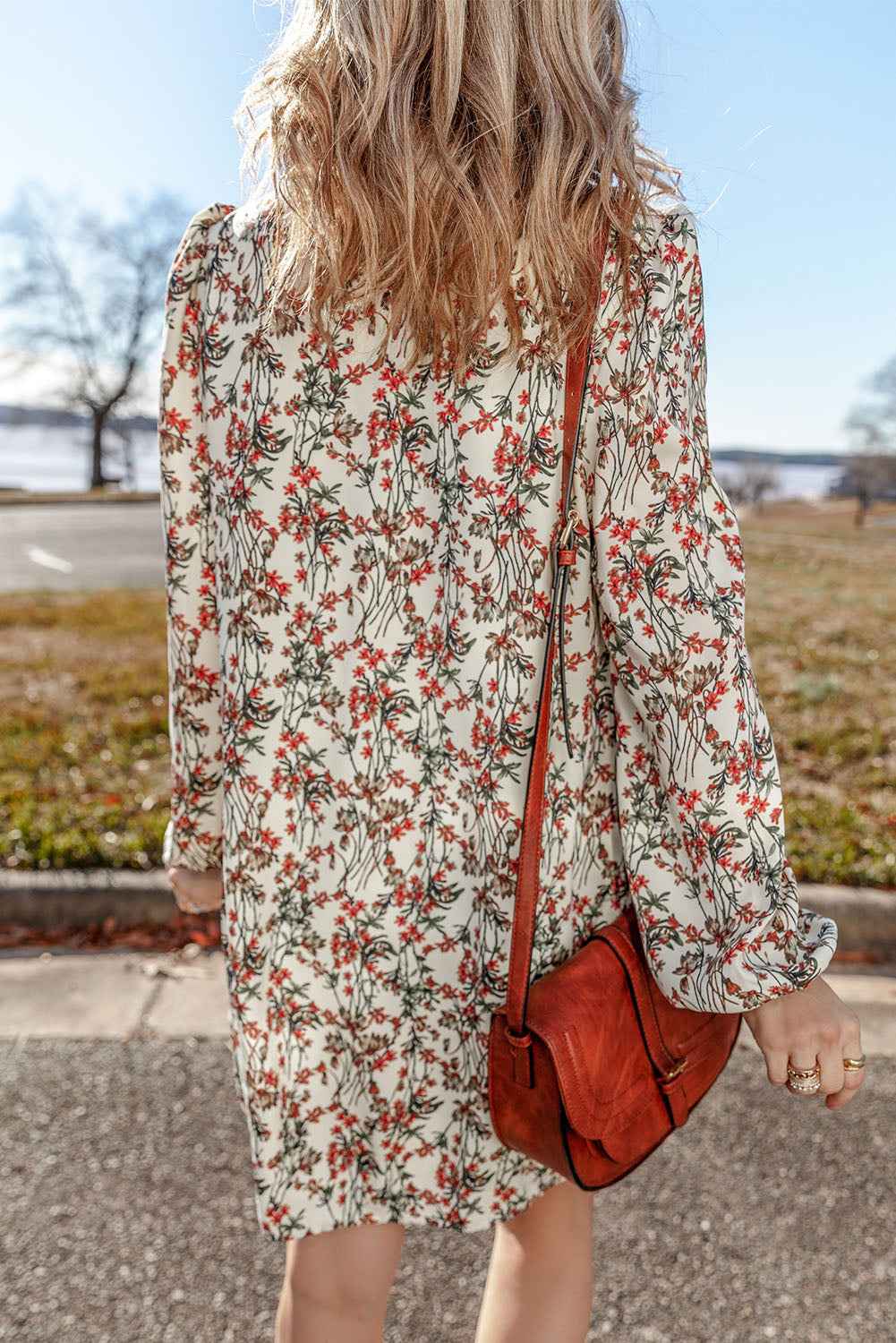 White Floral Printed Long Sleeve Mini Dress by Wild and Free Boutique