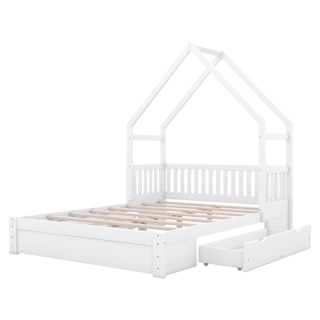 House Style Platform Bed With Guardrail And 2 Drawers by Unique Piece Furniture