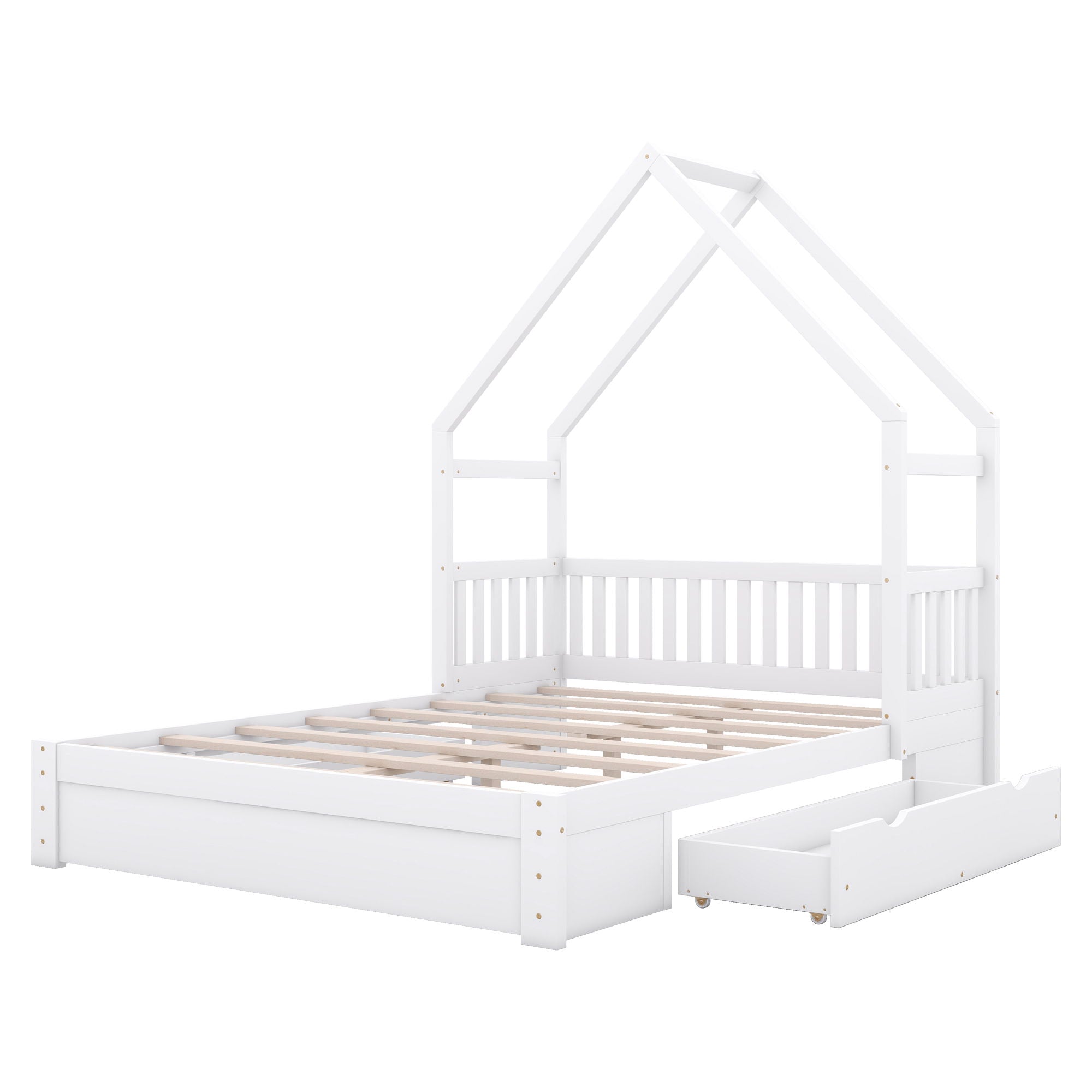 House Style Platform Bed With Guardrail And 2 Drawers by Unique Piece Furniture