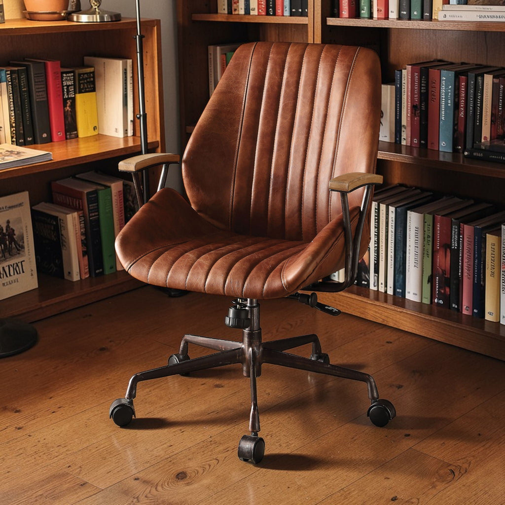 Brancaster - Aluminum Top Grain Leather Office Chair - Coffee by Unique Piece Furniture