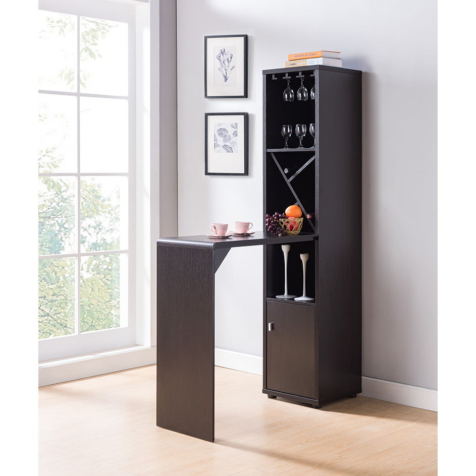 Bar Cabinet, Extended Table Kitchen Cabinet With Wine Bottle Compartment & Open Shelving - Red Cocoa by Unique Piece Furniture