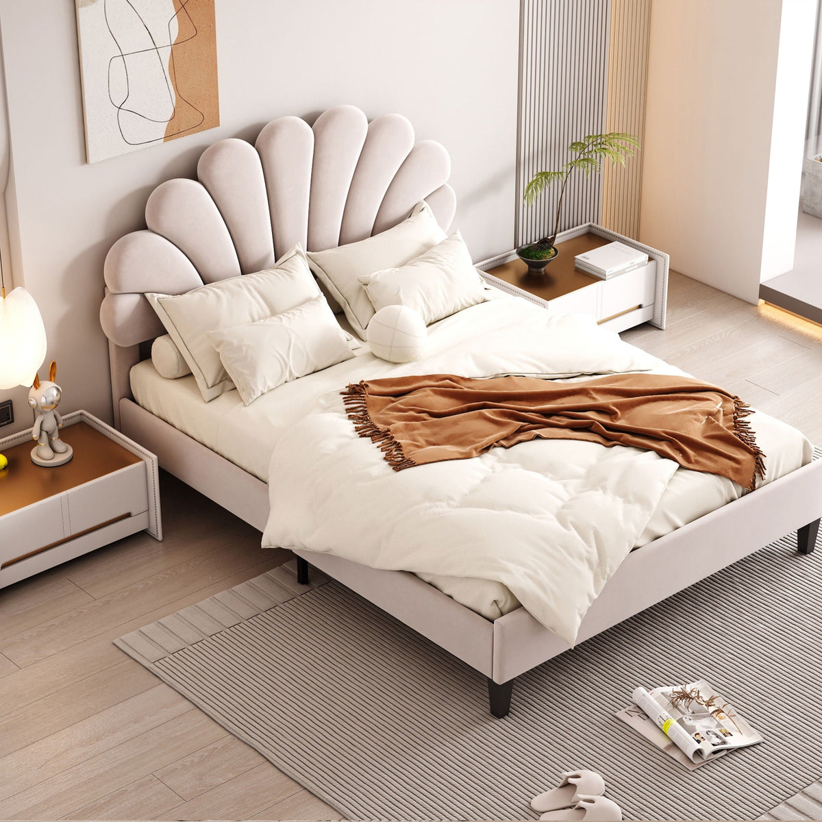 Upholstered Platform Bed With Flower Pattern Headboard by Unique Piece Furniture