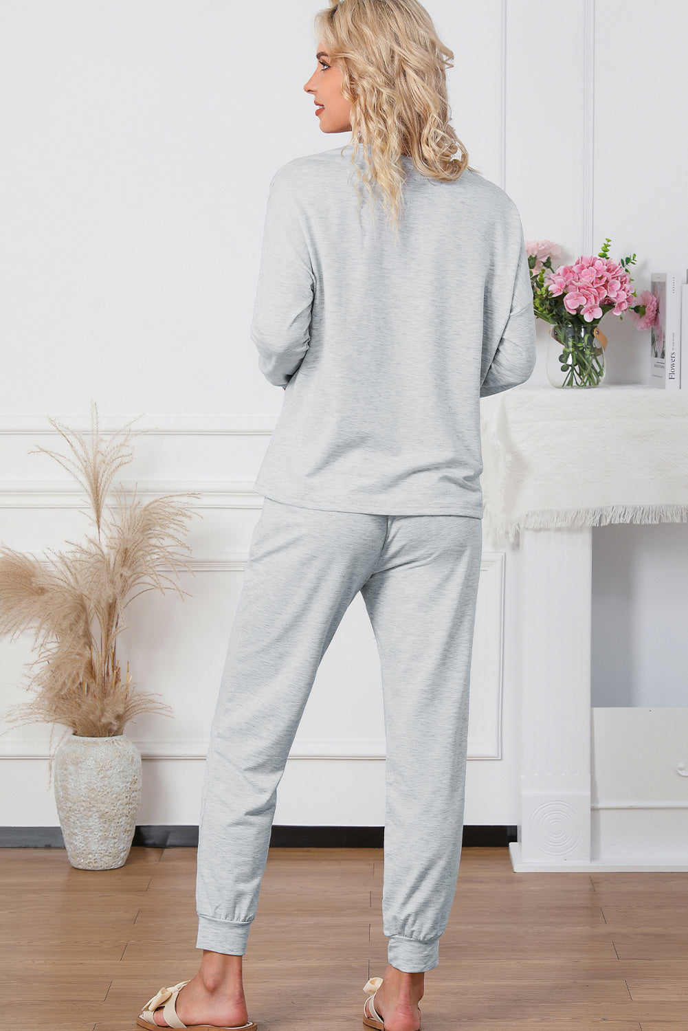 Round Neck Top and Drawstring Pants Lounge Set by Wild and Free Boutique