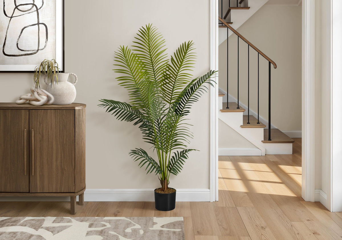 57" Tall, Artificial Plant, Palm Tree, Indoor, Faux, Fake, Floor, Greenery, Potted, Real Touch, Decorative - Green / Black by Unique Piece Furniture