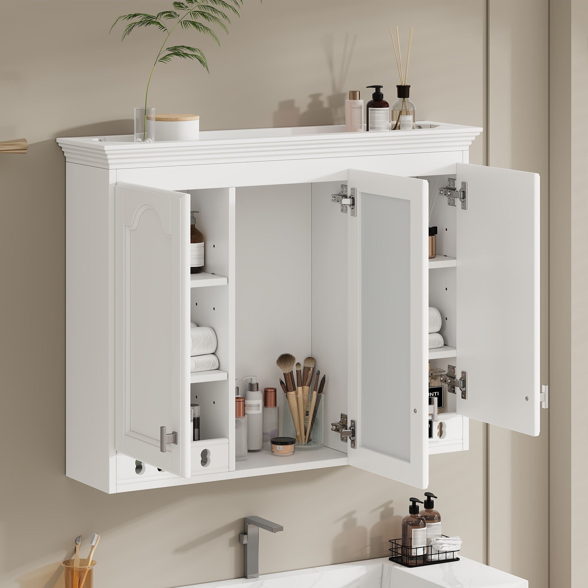 Wall Mount Mirror Cabinet With Adjustable Shelves, Soft Closing Hinges by Unique Piece Furniture