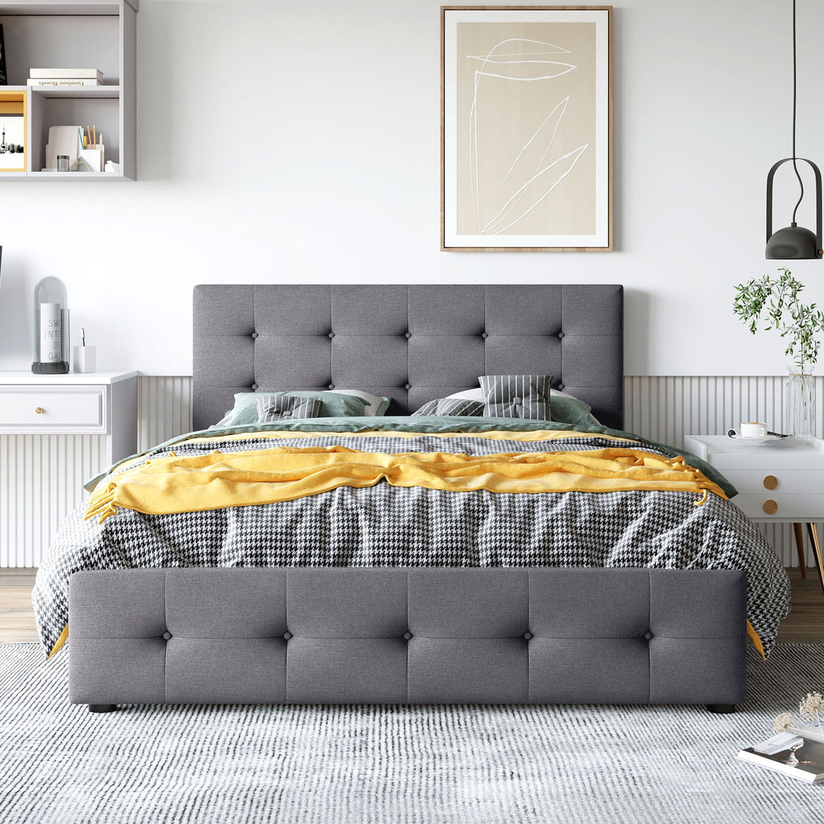 Upholstered Platform Bed With Classic Headboard And Drawers, No Box Spring Needed by Unique Piece Furniture