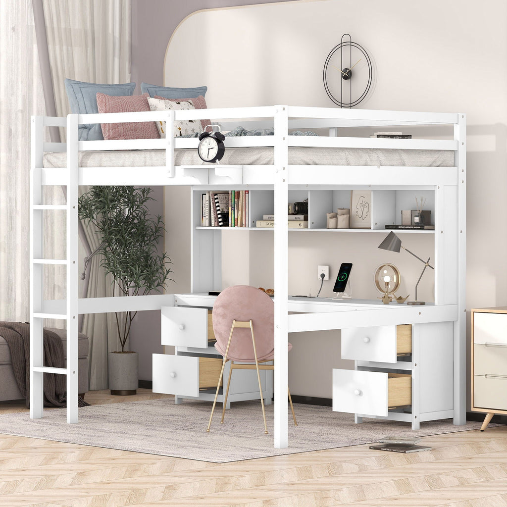 Loft Bed With Desk, Cabinets, Drawers, Charging Station And Bedside Tray by Unique Piece Furniture
