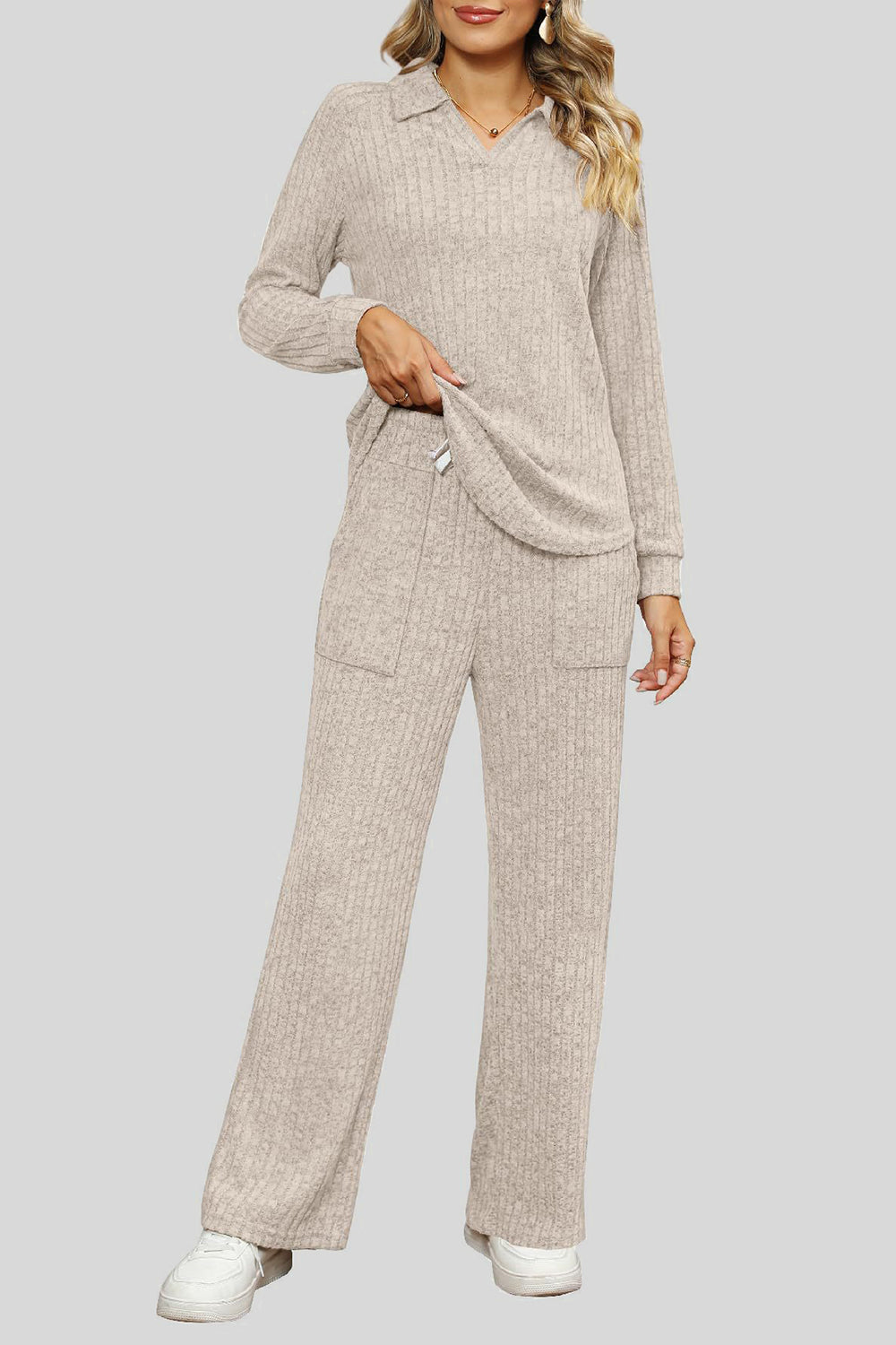 Ribbed Long Sleeve Top and Pocketed Pants Set by Wild and Free Boutique