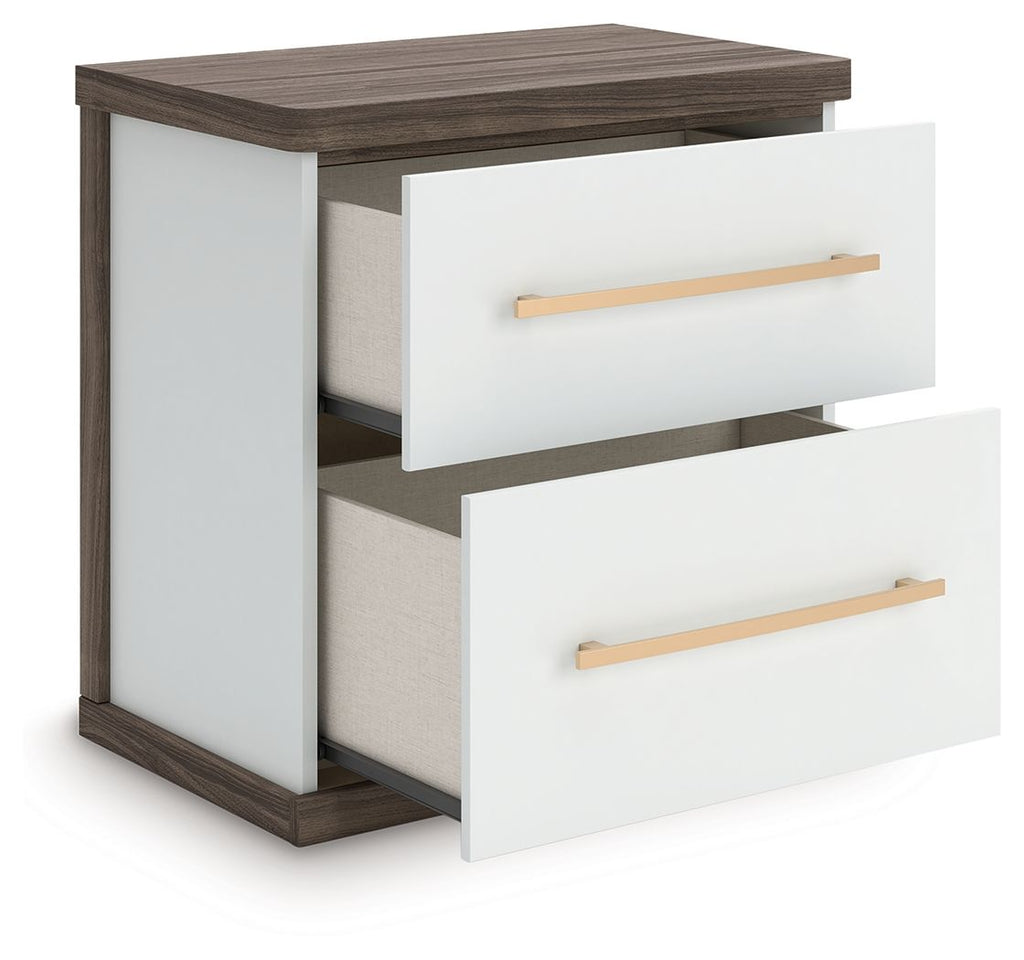 Kendanport - Two Drawer Night Stand - Brown / White by Unique Piece Furniture