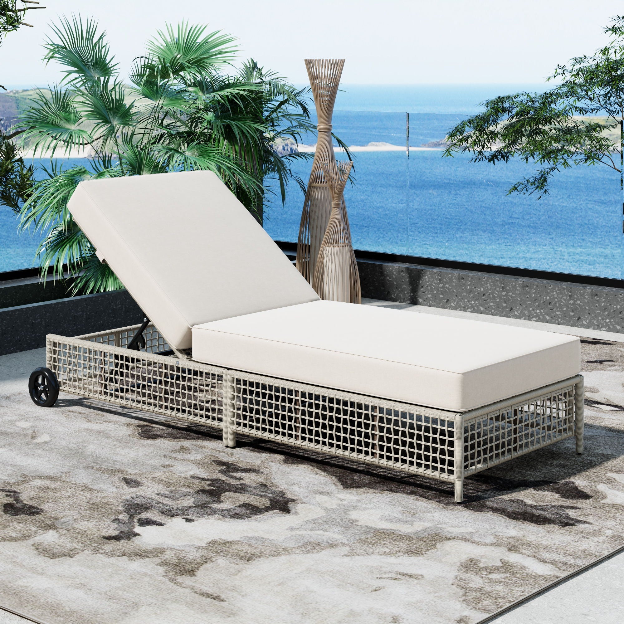 Outdoor Lounge Chair With 5 Position Backrest With Cushion And Wheels by Unique Piece Furniture