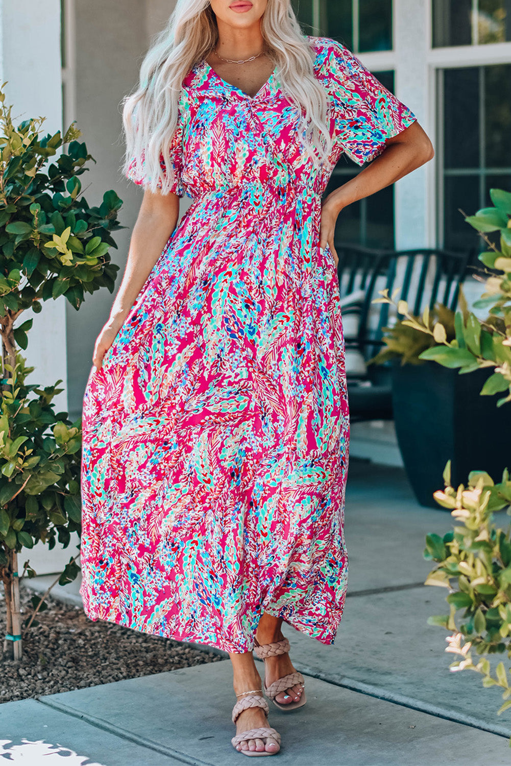 Green Wrap V Neck Floral Maxi Dress by Wild and Free Boutique