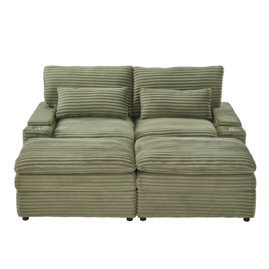 Convertible Loveseat Sofa With Storage, USB Ports, Cup Holders by Unique Piece Furniture